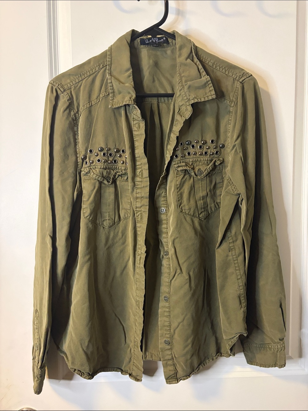 Velvet Heart Olive Studded Button-Down Shirt